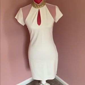 Rhinestone neckline dress with peakaboo neckline